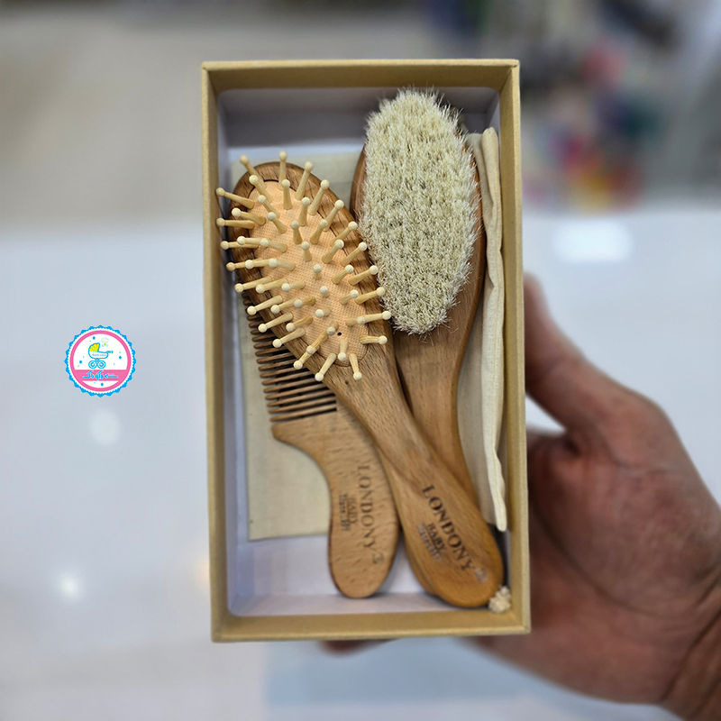 شانه و برس  نوزاد 3 تکه چوبی با چوب بامبو